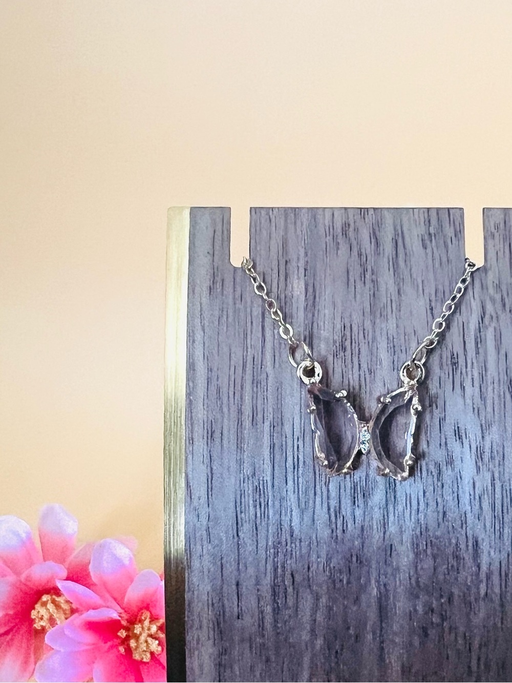 14KGP light Pink butterfly pendant & necklace